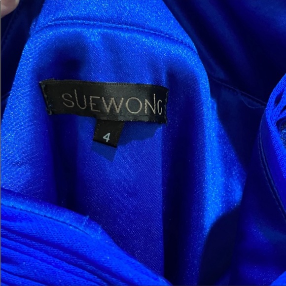 Moving Sale! NWT Sue Wong one shoulder Sapphire beaded; measurements in pix. - Picture 6 of 9